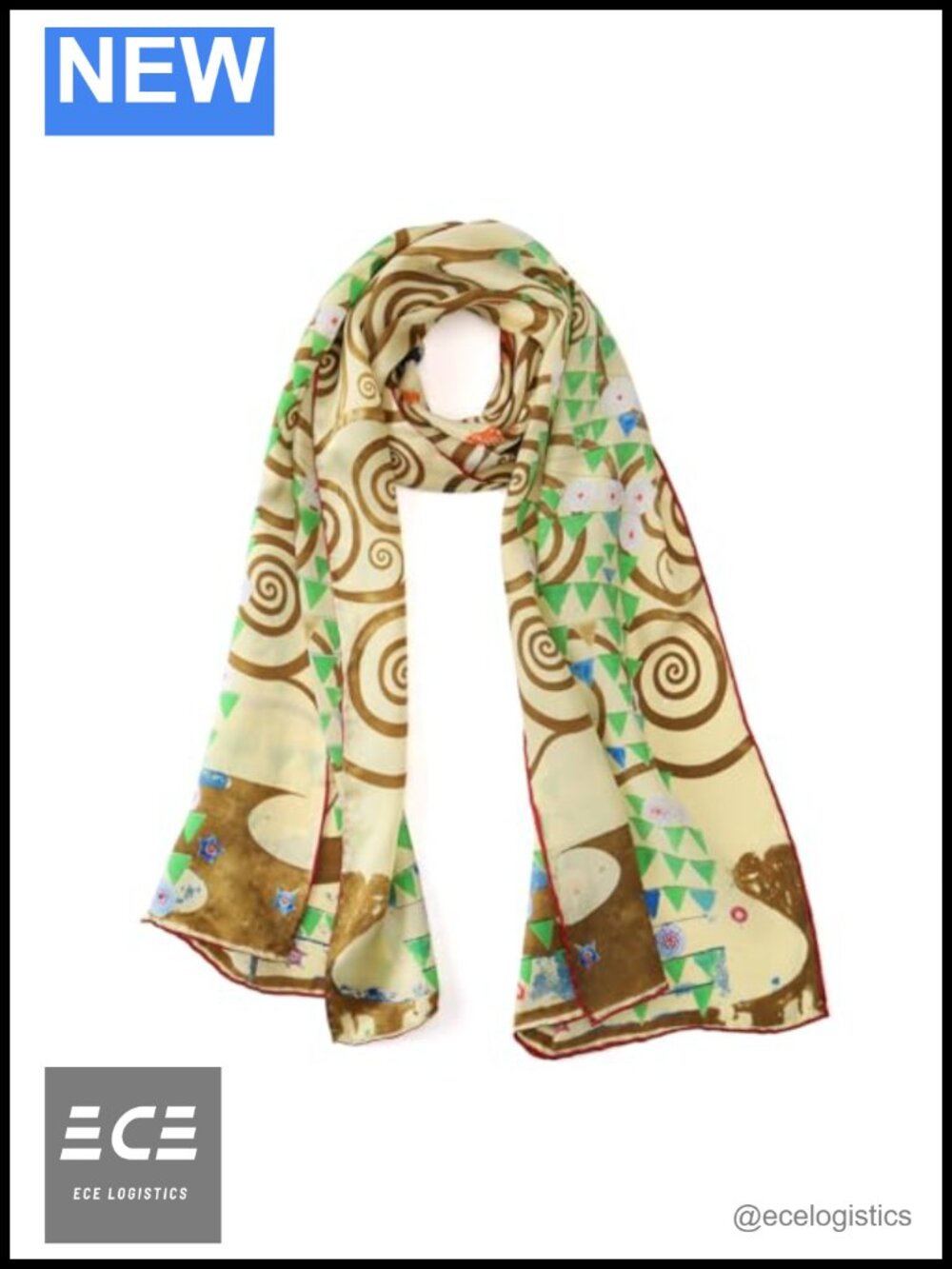 Long Charmeuse Silk Scarf Classic Art Print Hand Rolled Hem